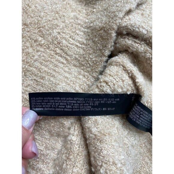 ZARA Beige V Neck Oversized Faux Fur ‎ Pocket Wool Blend Sweaater Medium - Picture 7 of 8